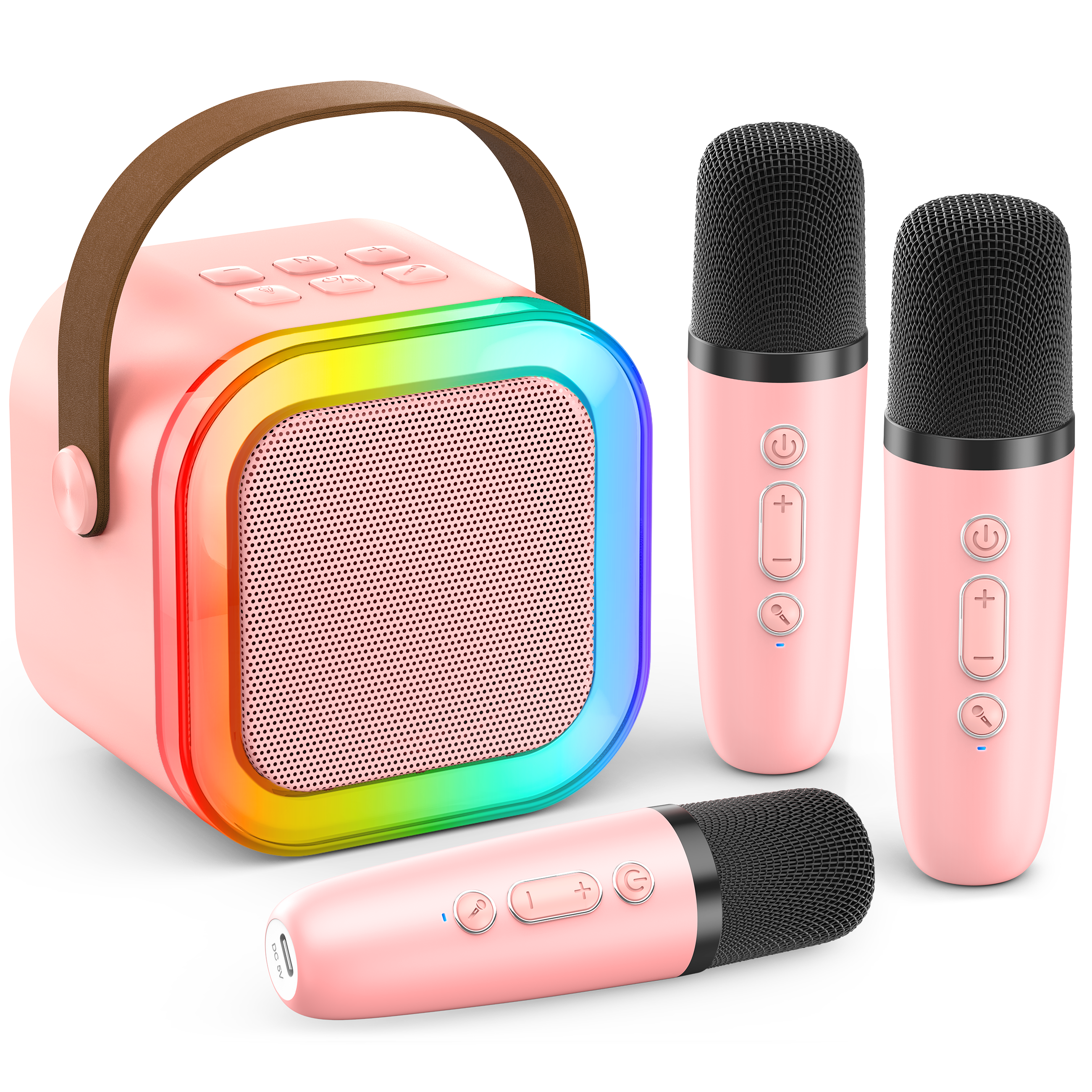 Mini Karaoke Machine for Kids Adults, Portable Bluetooth Speaker with 3 Wireless Karaoke Mics,2025 TOP Christmas Birthday Gifts Toys for Girls 3,5, 6,8+Years Old Karaoke Player(Light Pink 3 Mics)