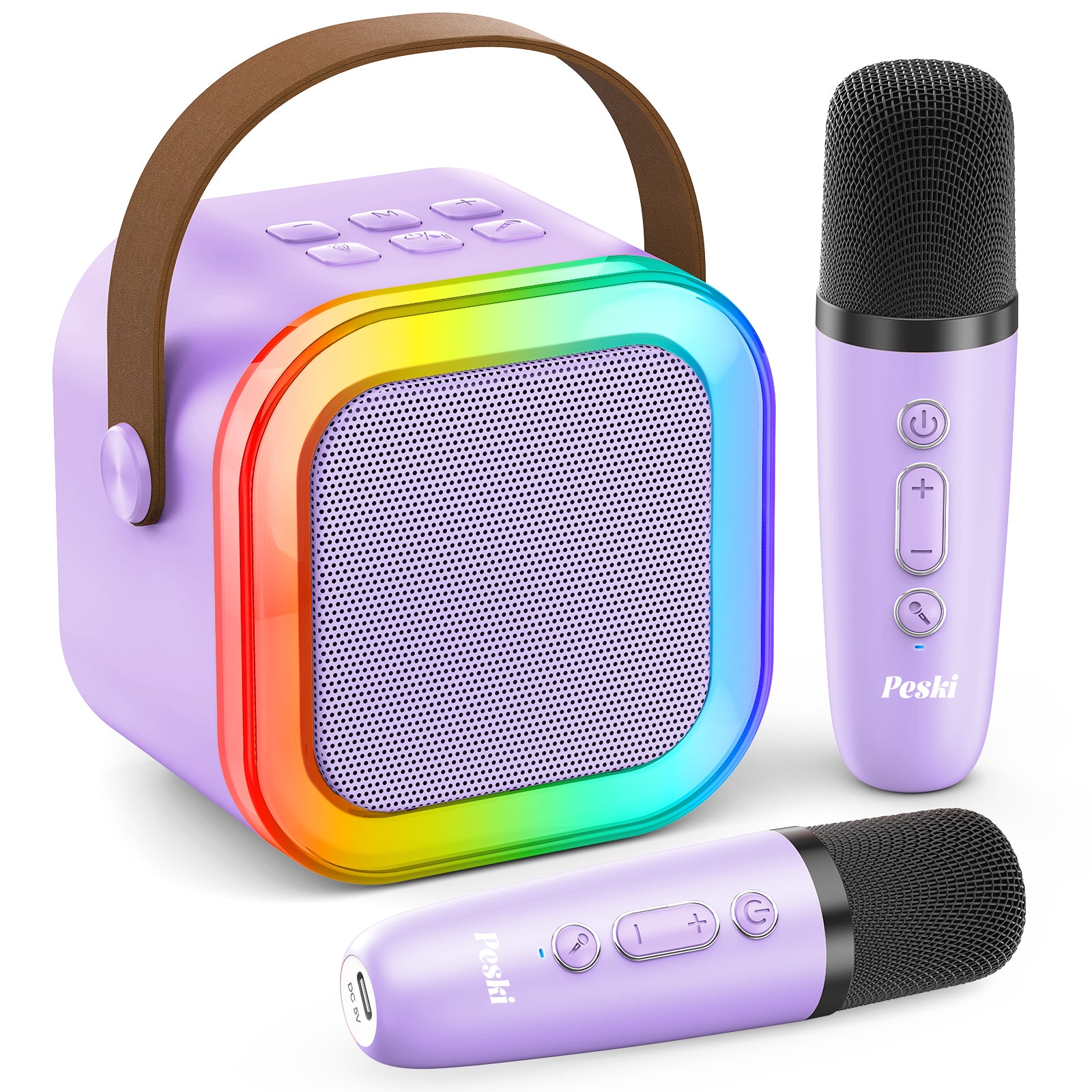 Karaoke Player, Machine for Kids Adults, Portable Bluetooth Mini Karaoke Microphone Singing Speaker with 2 Wireless Mic, for All Smartphones,Birthday, Family,Home Party(Purple)