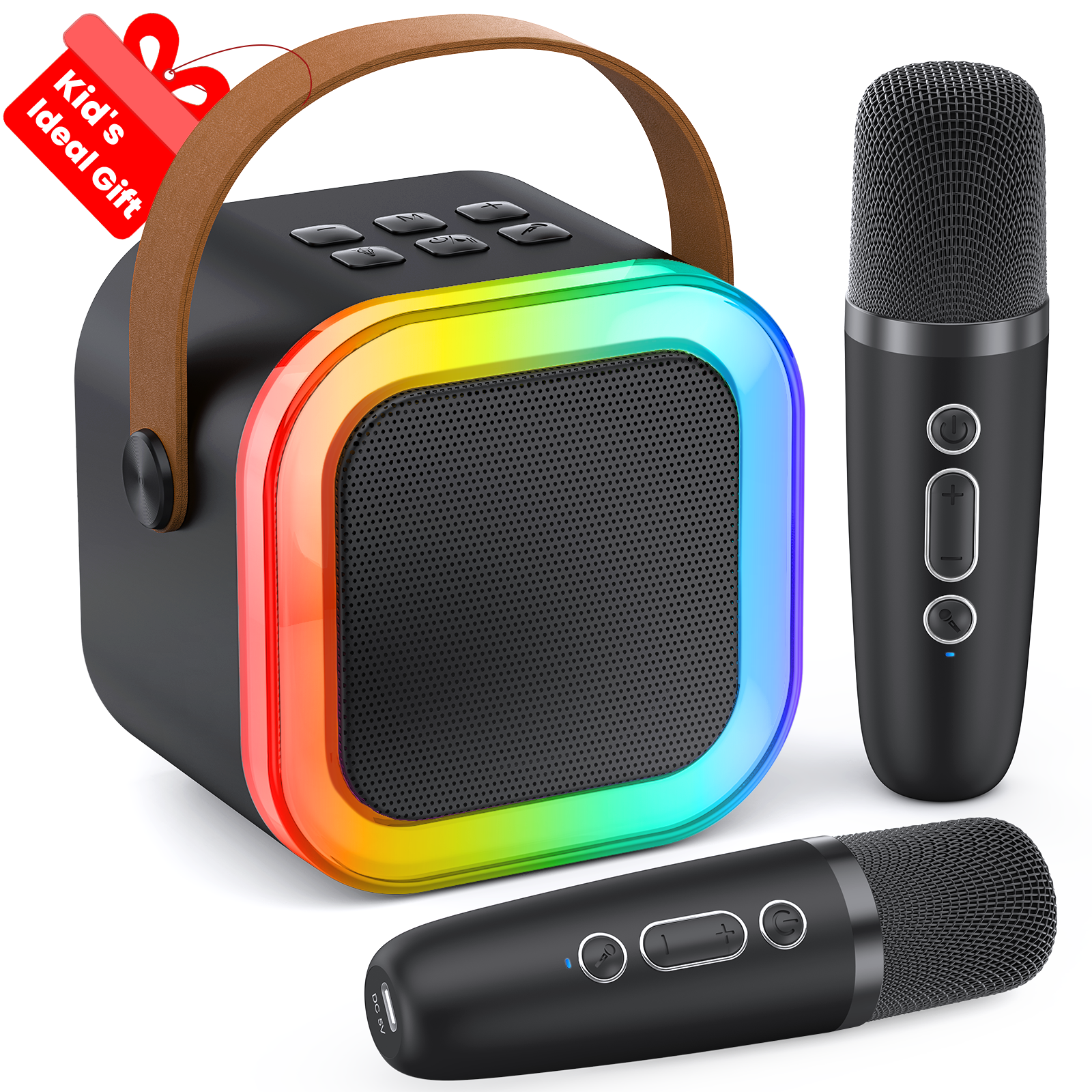 Mini Karaoke Machine for Kids Adults, Portable Karaoke Microphone Singing Speaker Bluetooth Karaoke Player with 2 Wireless Mic, Birthday Gifts for Girls Boys 4-12 Year Old, Family Home Party(Black)